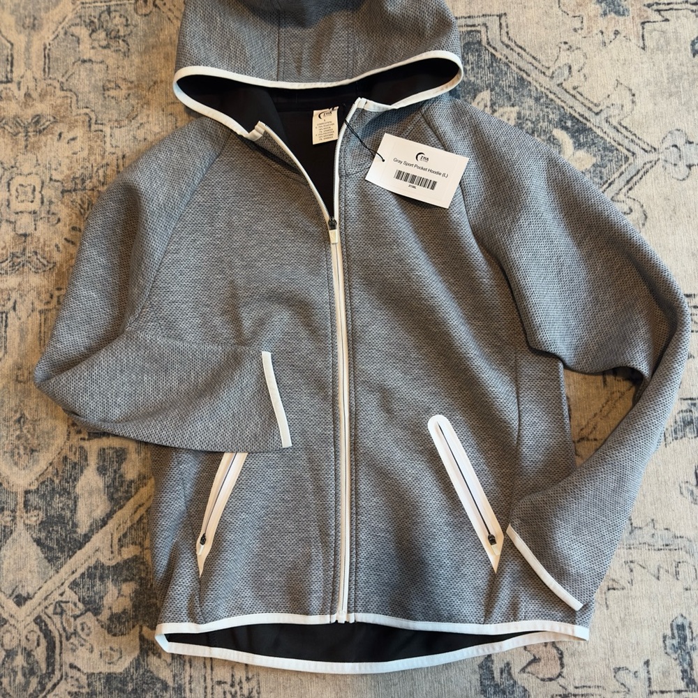 Gray Full-Zip Sweatshirt with Standing Collar